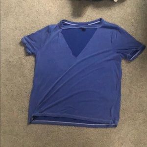 Blue T-Shirt With V-Neck Cut Out
